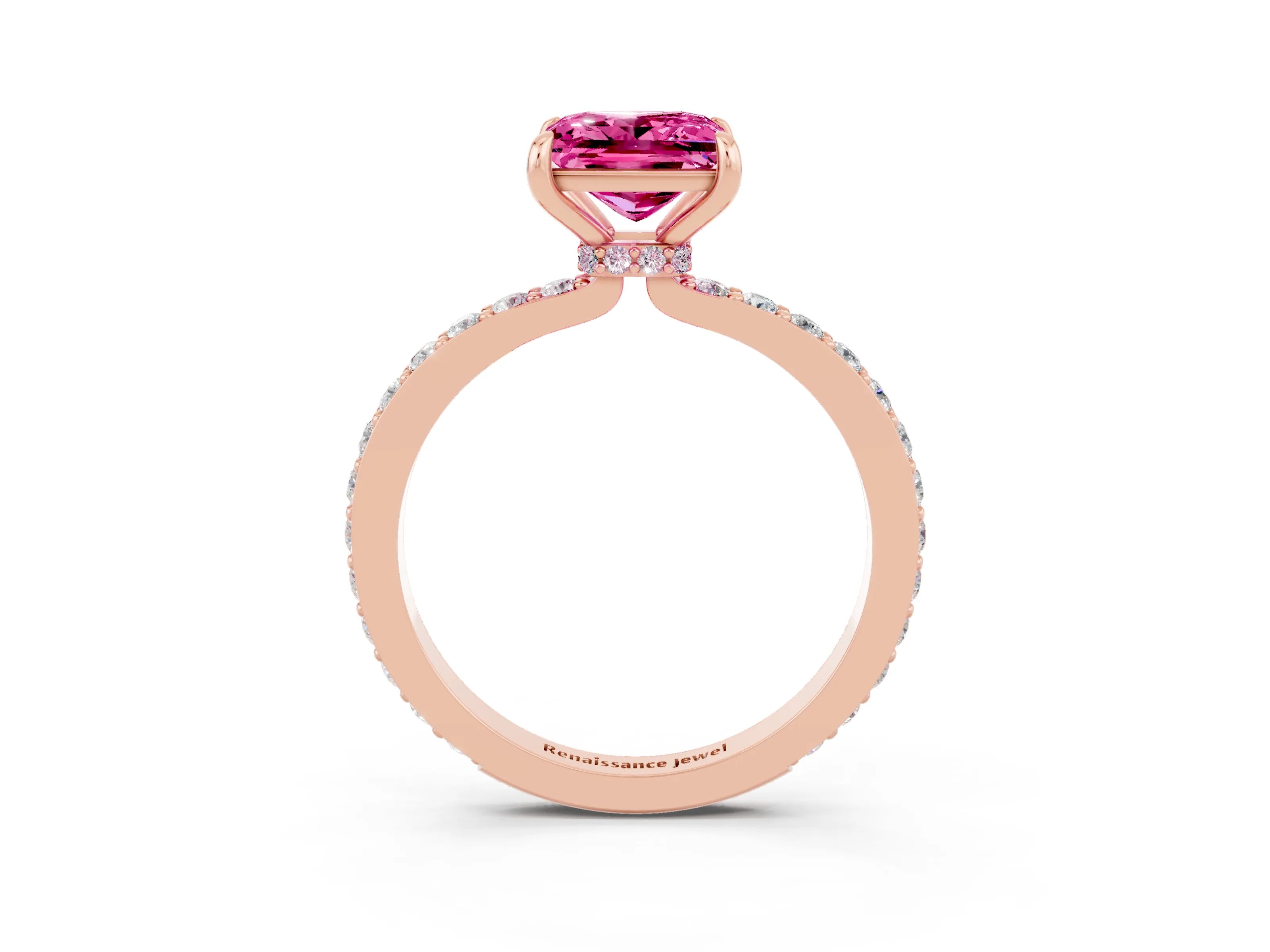 Rose gold Princess Cut Pink Sapphire Solitaire Engagement Ring with Pavé Band and Four-Prong Setting_27