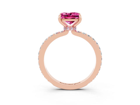 Rose gold Princess Cut Pink Sapphire Solitaire Engagement Ring with Pavé Band and Four-Prong Setting_27