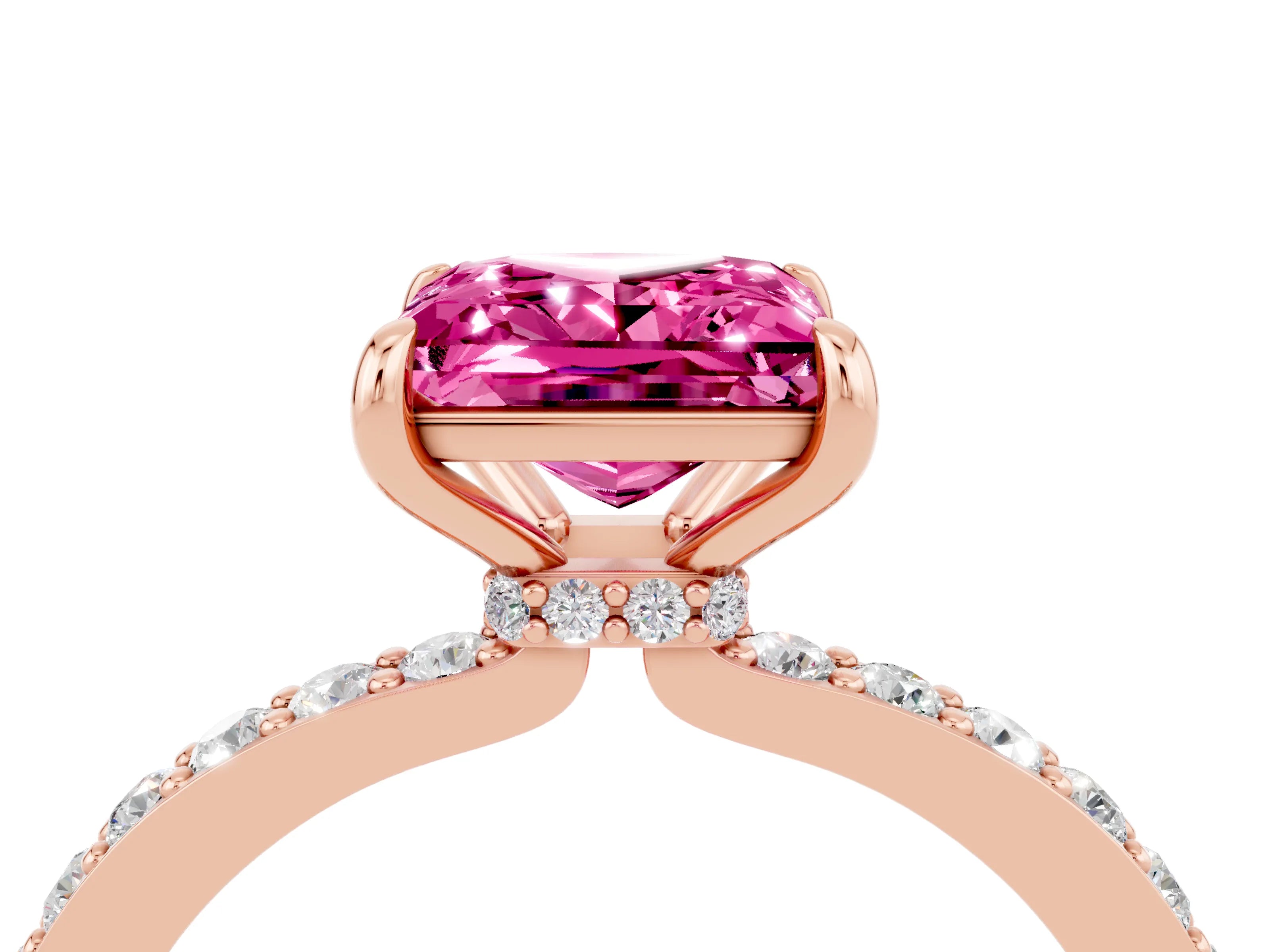 Rose gold Princess Cut Pink Sapphire Solitaire Engagement Ring with Pavé Band and Four-Prong Setting_28