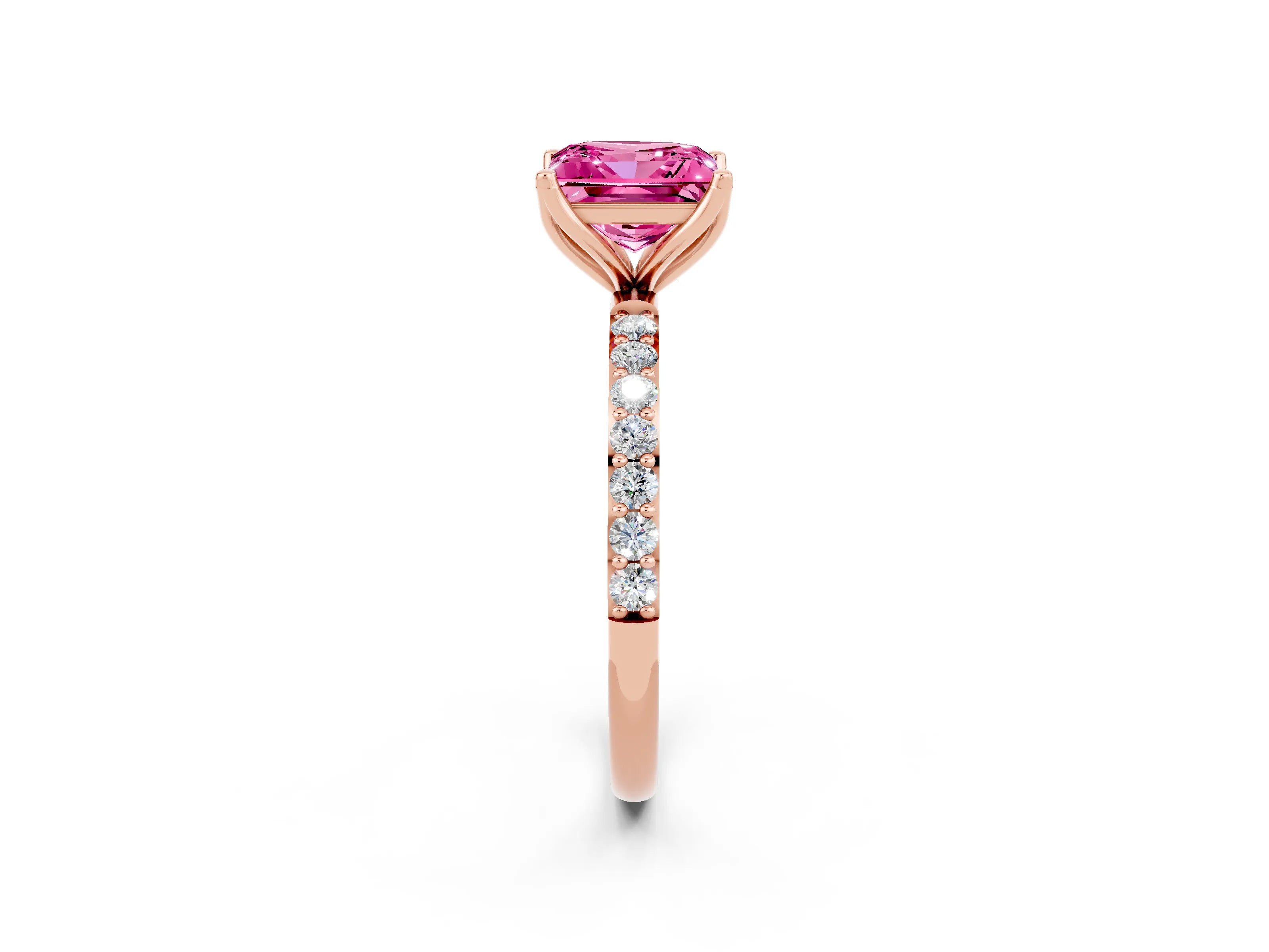 Rose gold Princess Cut Pink Sapphire Solitaire Engagement Ring with Pavé Band and Prong Setting_2