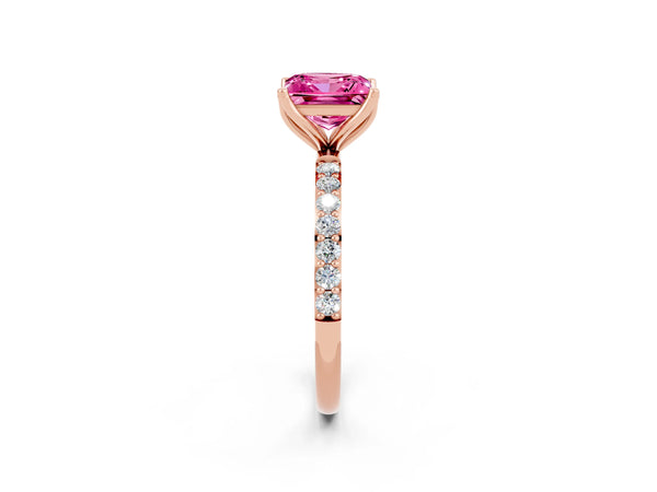 Rose gold Princess Cut Pink Sapphire Solitaire Engagement Ring with Round  Pavé Band and Prong Setting