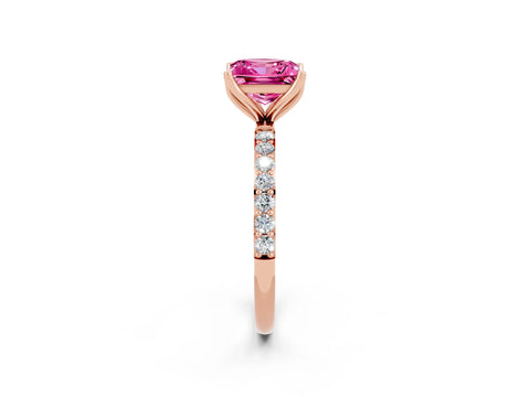 Rose gold Princess Cut Pink Sapphire Solitaire Engagement Ring with Pavé Band and Prong Setting_2