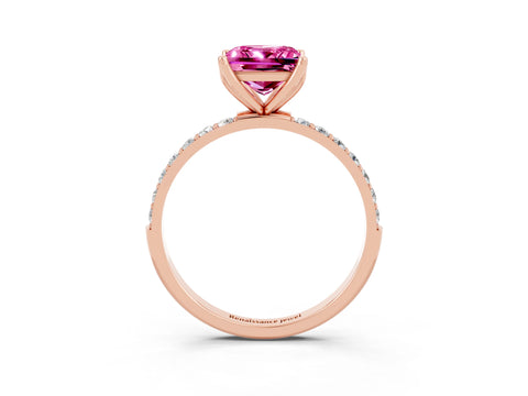 Rose gold Princess Cut Pink Sapphire Solitaire Engagement Ring with Pavé Band and Prong Setting_3
