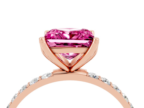 Rose gold Princess Cut Pink Sapphire Solitaire Engagement Ring with Pavé Band and Prong Setting_4