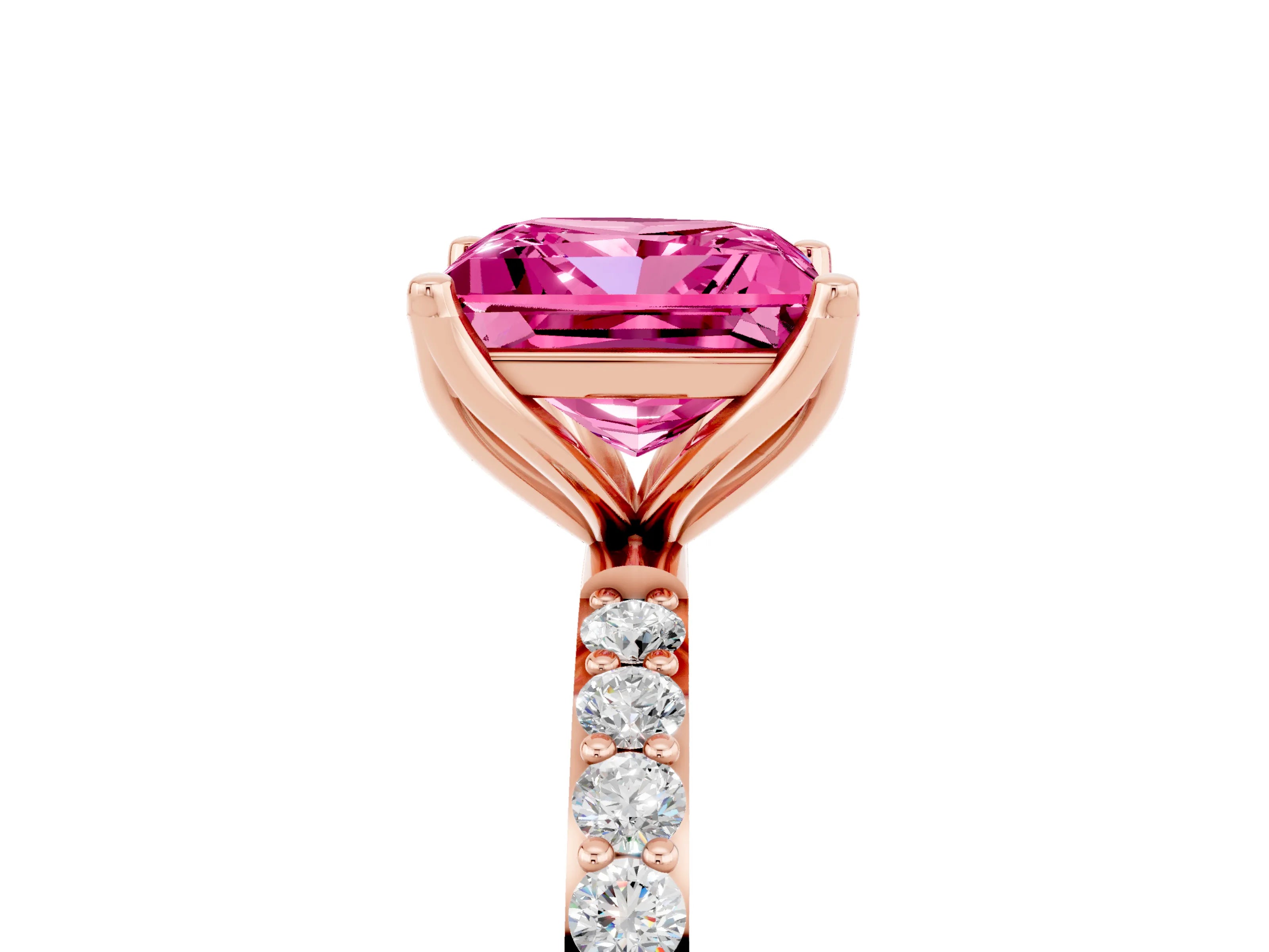 Rose gold Princess Cut Pink Sapphire Solitaire Engagement Ring with Pavé Band and Prong Setting_5