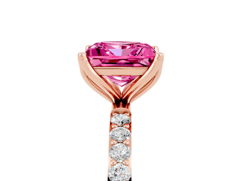 Rose gold Princess Cut Pink Sapphire Solitaire Engagement Ring with Pavé Band and Prong Setting_5