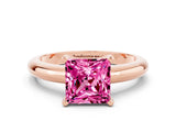 Rose gold Princess Cut Pink Sapphire Solitaire Engagement Ring with Round Band and Four-Prong Setting_24