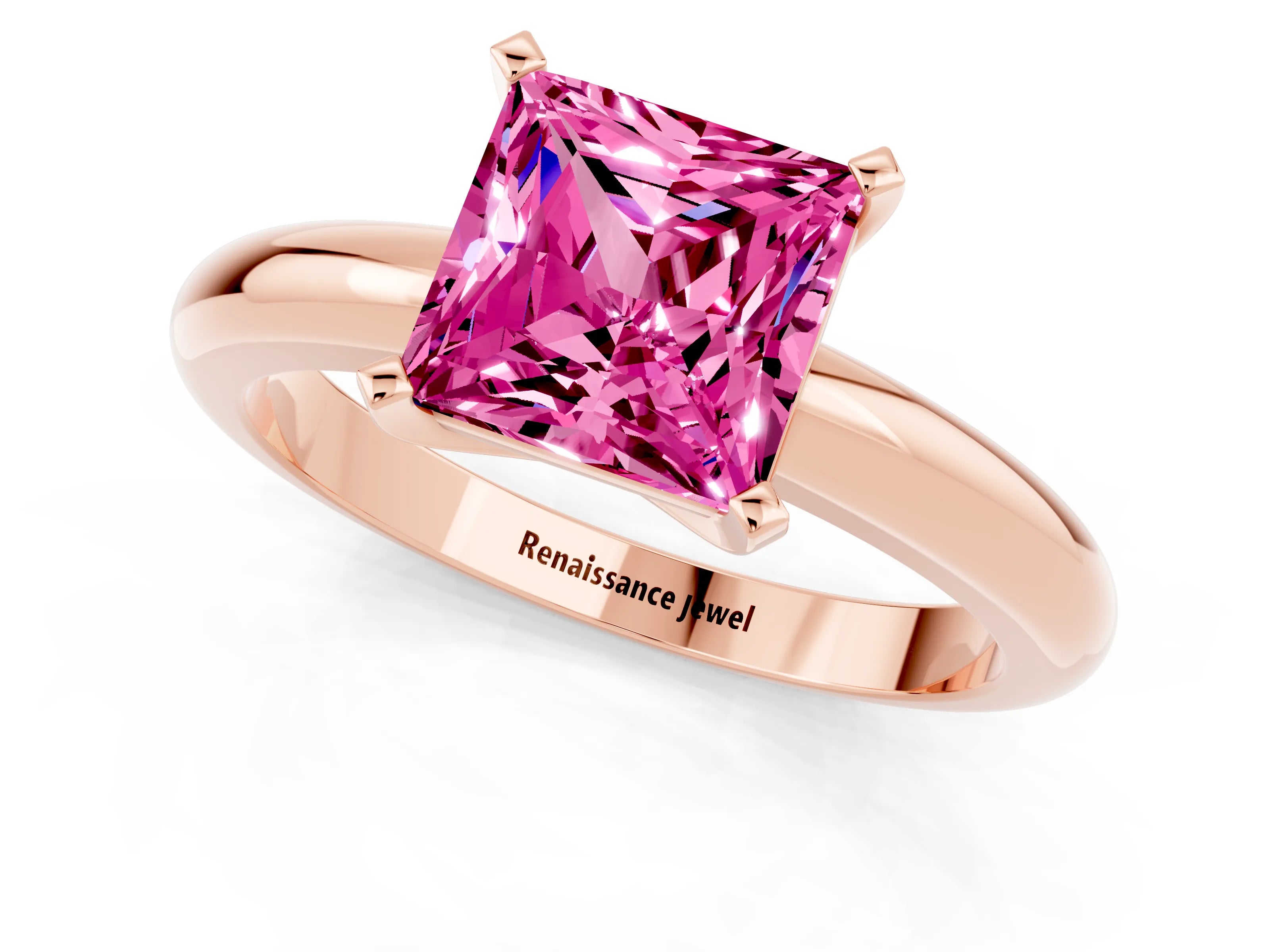 Rose gold Princess Cut Pink Sapphire Solitaire Engagement Ring with Round Band and Four-Prong Setting_25