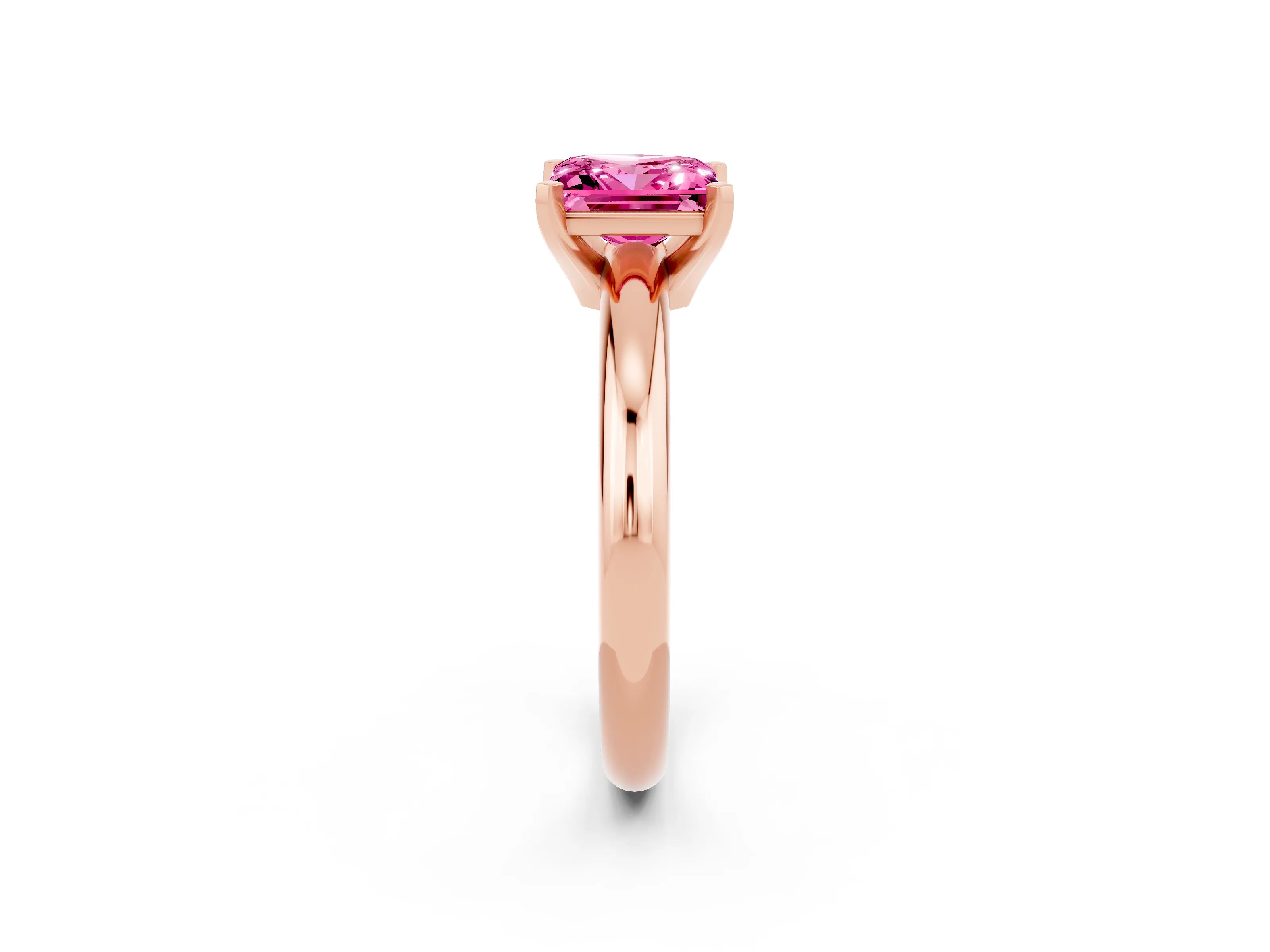 Rose gold Princess Cut Pink Sapphire Solitaire Engagement Ring with Round Band and Four-Prong Setting_26