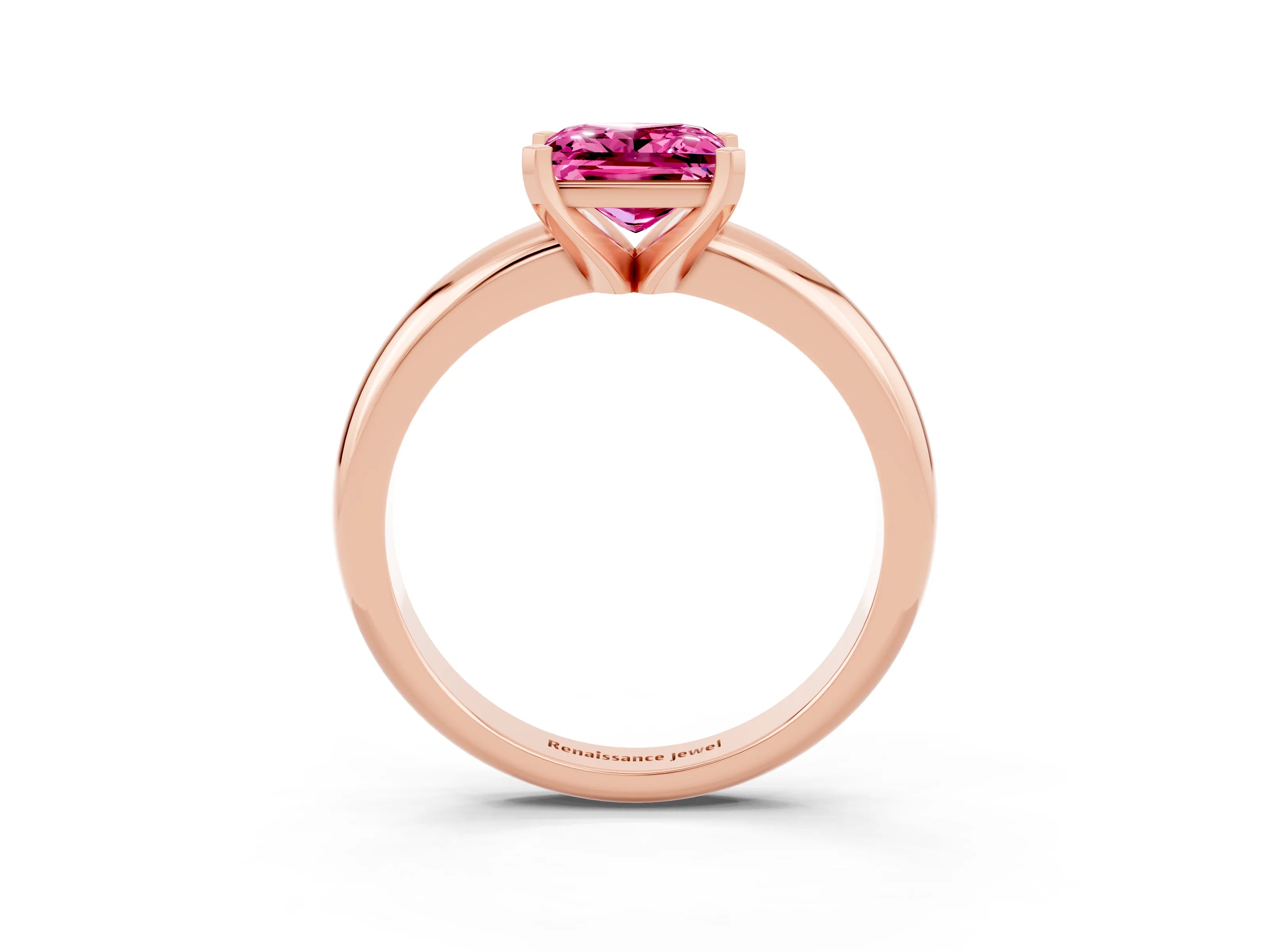 Rose gold Princess Cut Pink Sapphire Solitaire Engagement Ring with Round Band and Four-Prong Setting_27