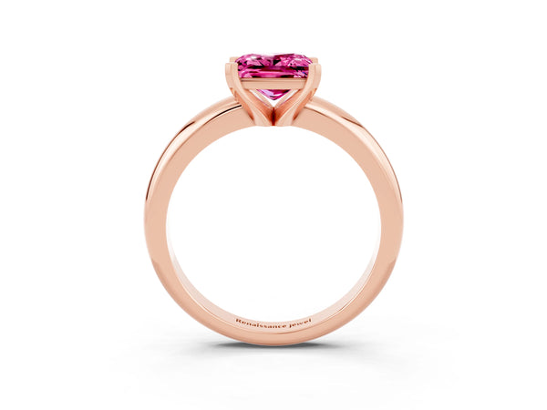 Rose gold Princess Cut Pink Sapphire Solitaire Engagement Ring with Round Band and Four-Prong Setting