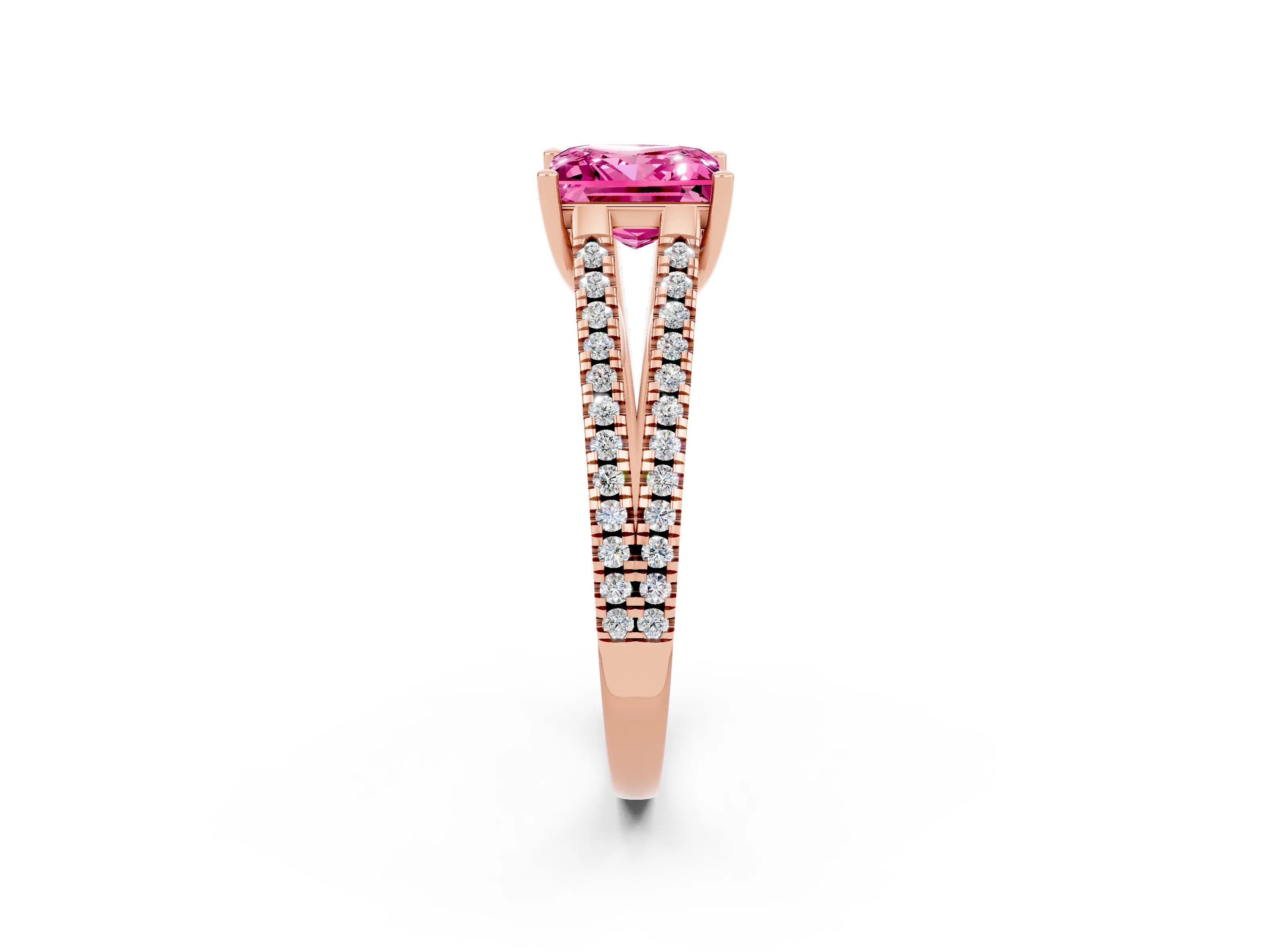 Rose gold Princess Cut Pink Sapphire Solitaire Engagement Ring with Split Shank Pavé Band_14