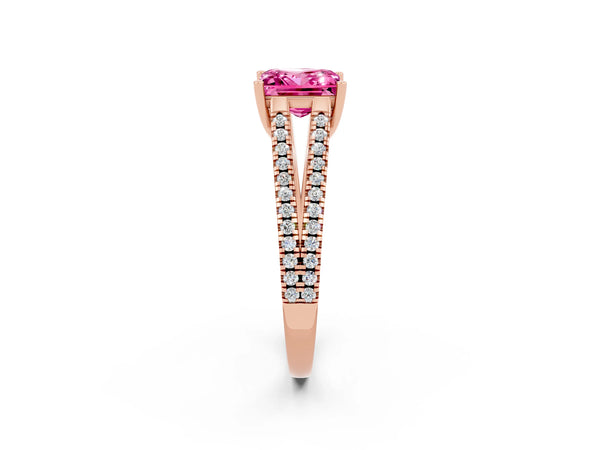 Rose gold Princess Cut Pink Sapphire Solitaire Engagement Ring with Split Shank Pavé Band