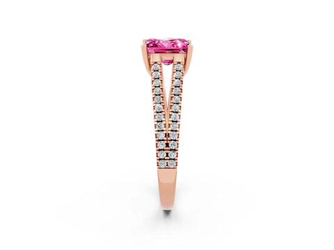 Rose gold Princess Cut Pink Sapphire Solitaire Engagement Ring with Split Shank Pavé Band_14