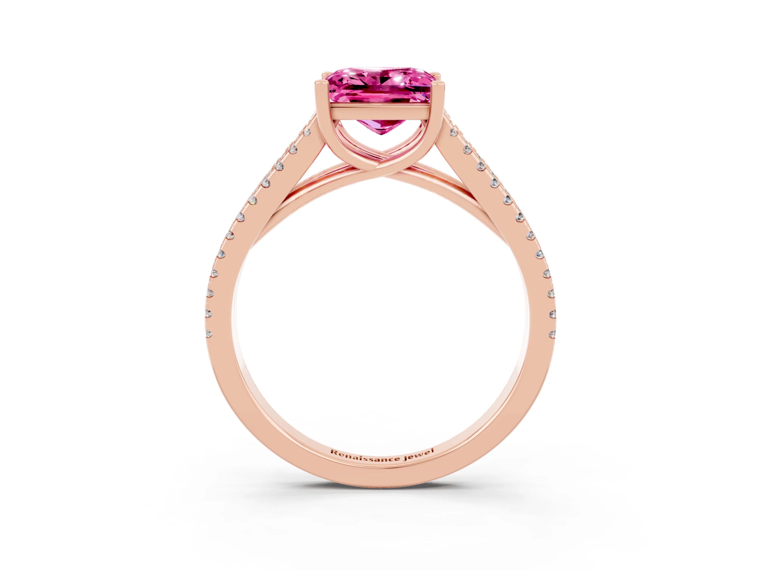 Rose gold Princess Cut Pink Sapphire Solitaire Engagement Ring with Split Shank Pavé Band_15