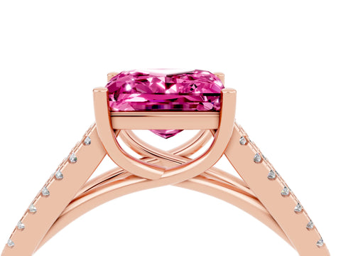 Rose gold Princess Cut Pink Sapphire Solitaire Engagement Ring with Split Shank Pavé Band_16