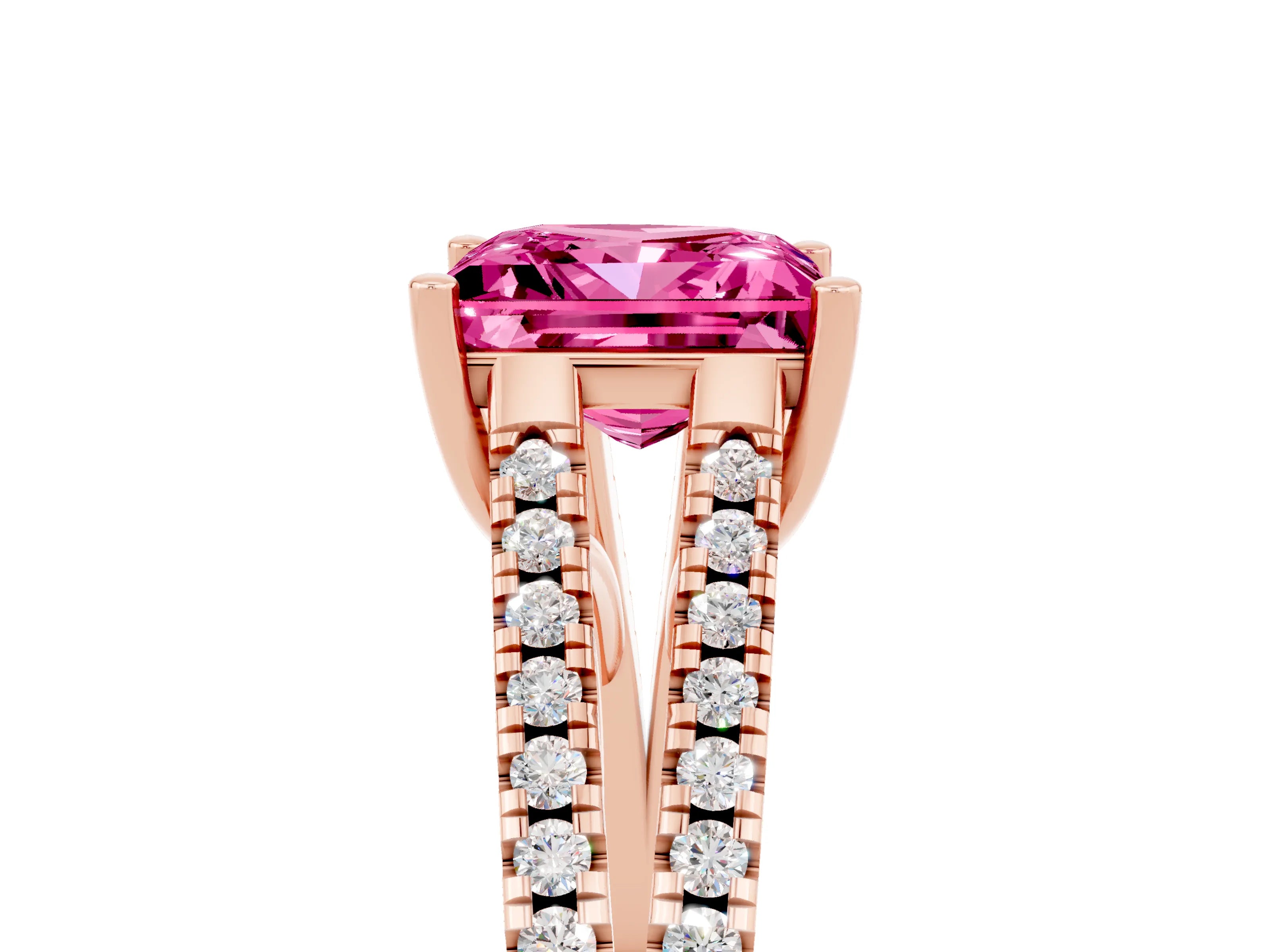 Rose gold Princess Cut Pink Sapphire Solitaire Engagement Ring with Split Shank Pavé Band_17