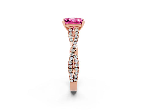 Rose gold Princess Cut Pink Sapphire Solitaire Engagement Ring with Twisted Pavé Band and Four-Prong Setting_26