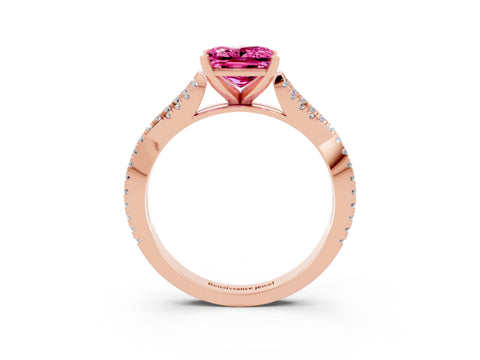 Rose gold Princess Cut Pink Sapphire Solitaire Engagement Ring with Twisted Pavé Band and Four-Prong Setting_27