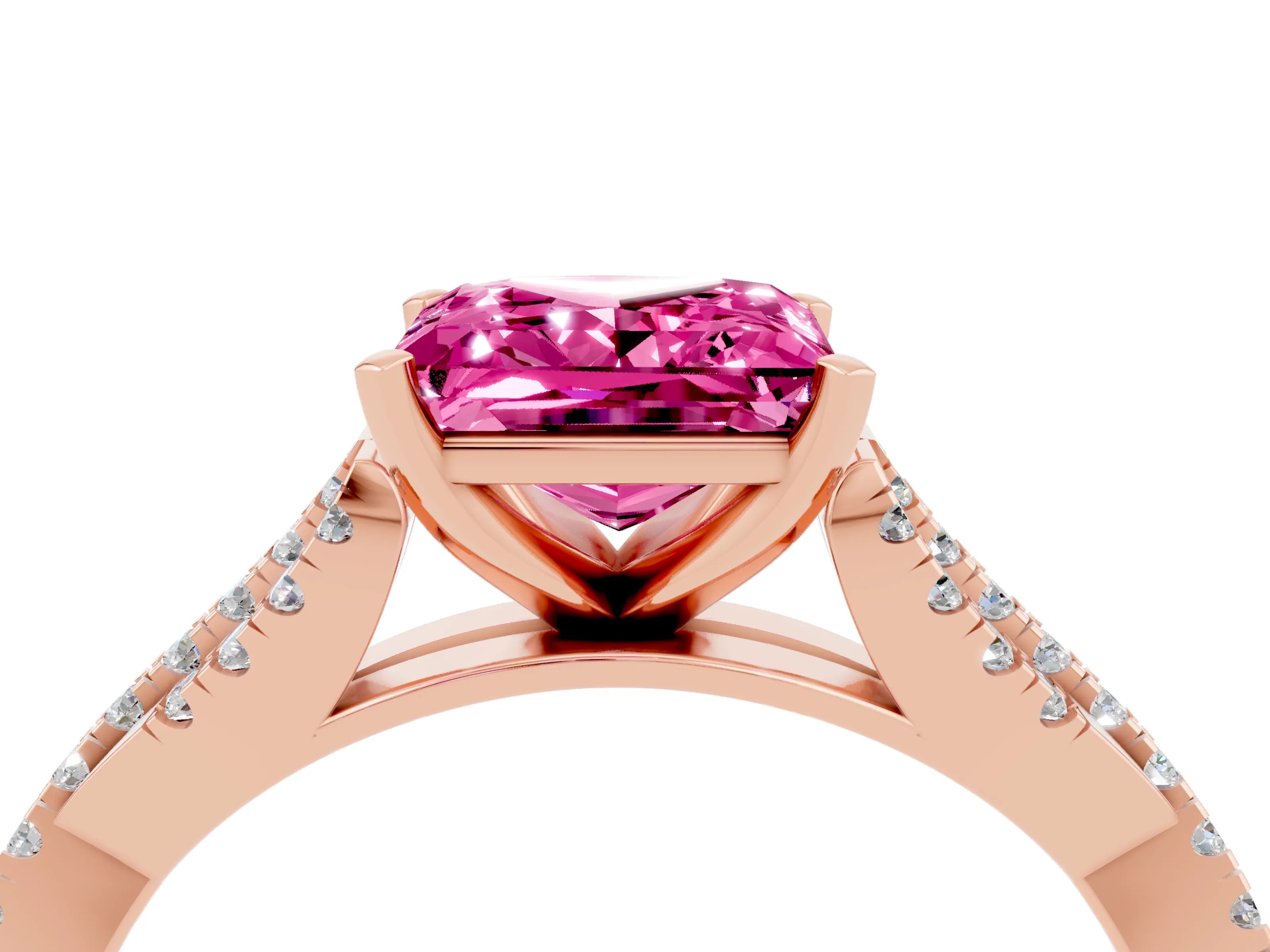 Rose gold Princess Cut Pink Sapphire Solitaire Engagement Ring with Twisted Pavé Band and Four-Prong Setting_28