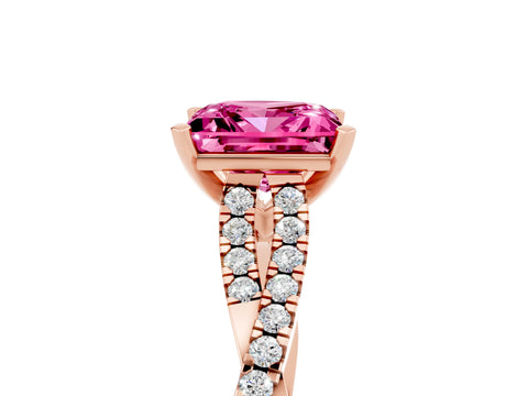 Rose gold Princess Cut Pink Sapphire Solitaire Engagement Ring with Twisted Pavé Band and Four-Prong Setting_29