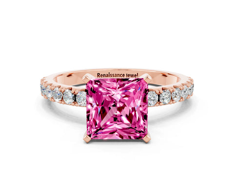 Rose gold Princess Cut Pink Sapphire Solitaire Pavé Band with Four-Prong Setting_24