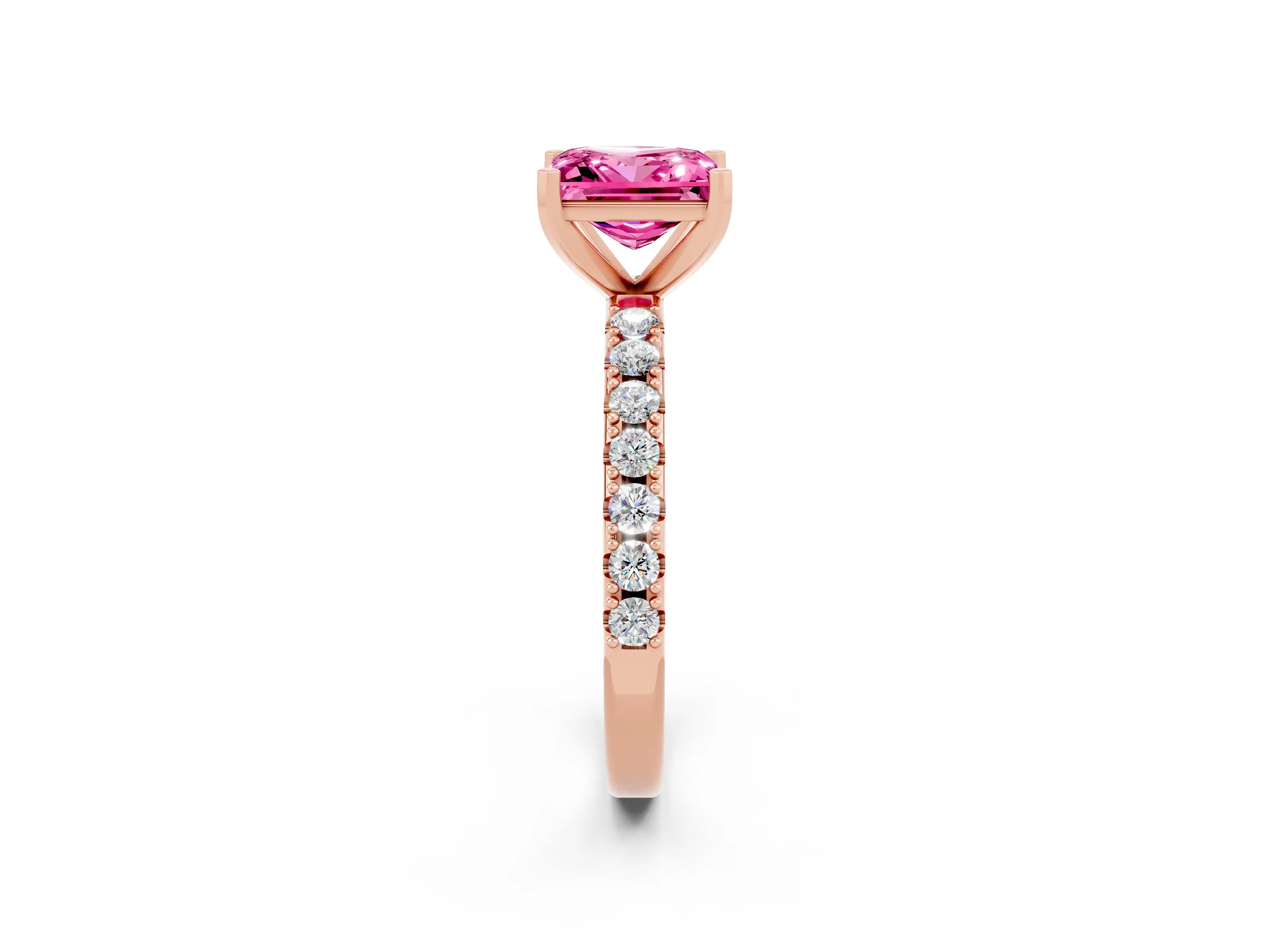 Rose gold Princess Cut Pink Sapphire Solitaire Pavé Band with Four-Prong Setting_26