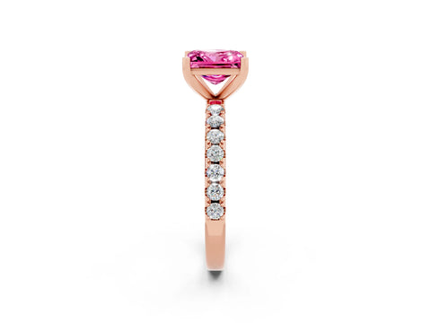 Rose gold Princess Cut Pink Sapphire Solitaire Pavé Band with Four-Prong Setting_26