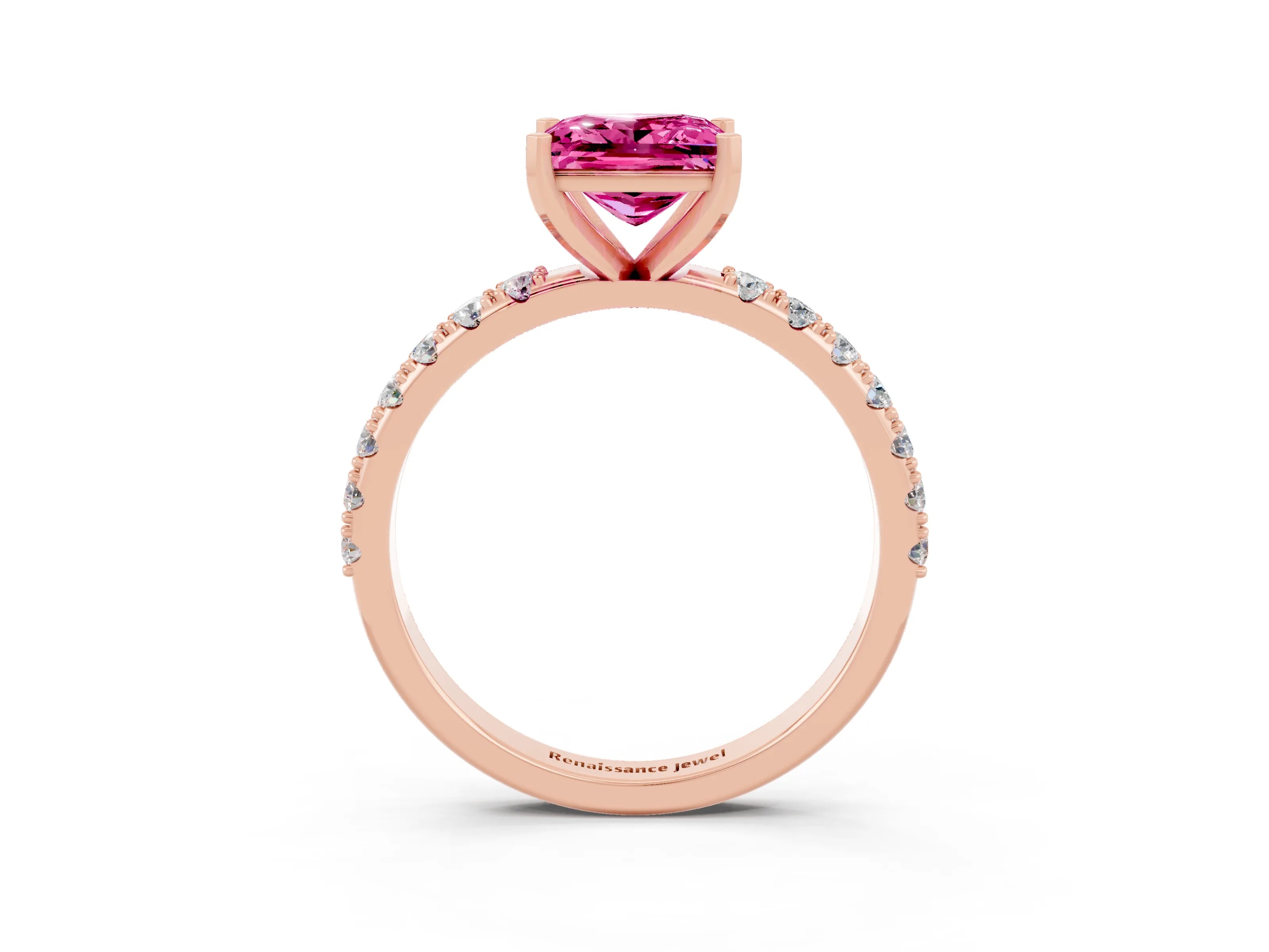 Rose gold Princess Cut Pink Sapphire Solitaire Pavé Band with Four-Prong Setting_27