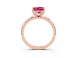 Rose gold Princess Cut Pink Sapphire Solitaire Pavé Band with Four-Prong Setting_27