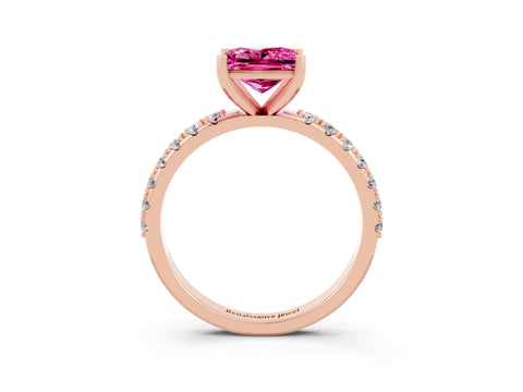 Rose gold Princess Cut Pink Sapphire Solitaire Pavé Band with Four-Prong Setting_27
