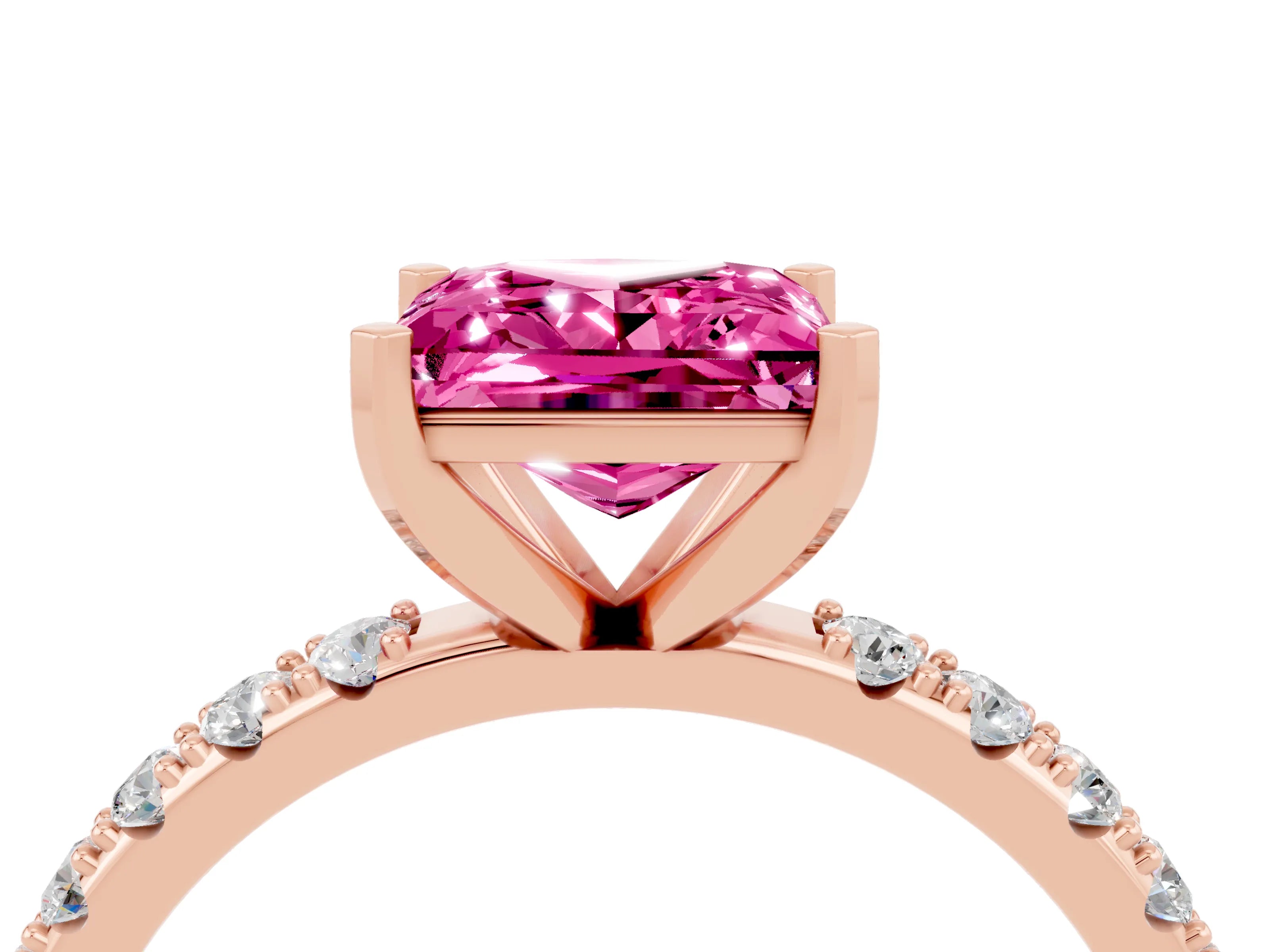 Rose gold Princess Cut Pink Sapphire Solitaire Pavé Band with Four-Prong Setting_28