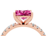 Rose gold Princess Cut Pink Sapphire Solitaire Pavé Band with Four-Prong Setting_28