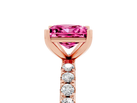 Rose gold Princess Cut Pink Sapphire Solitaire Pavé Band with Four-Prong Setting_29