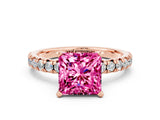 Rose gold Princess Cut Pink Sapphire Solitaire Pavé Engagement Ring with Round Band and Prong Setting_12