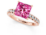 Rose gold Princess Cut Pink Sapphire Solitaire Pavé Engagement Ring with Round Band and Prong Setting_13
