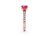 Rose gold Princess Cut Pink Sapphire Solitaire Pavé Engagement Ring with Round Band and Prong Setting_14