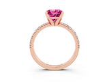Rose gold Princess Cut Pink Sapphire Solitaire Pavé Engagement Ring with Round Band and Prong Setting_15