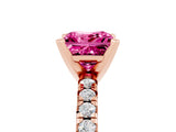 Rose gold Princess Cut Pink Sapphire Solitaire Pavé Engagement Ring with Round Band and Prong Setting_17