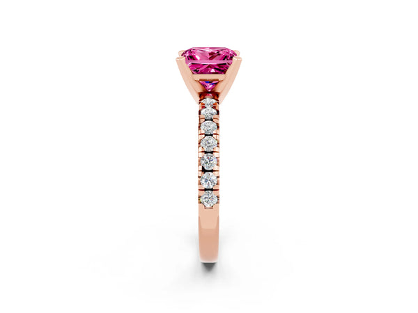 Rose gold Princess Cut Pink Sapphire Solitaire Pavé Engagement Ring with Round Band and Prong Setting
