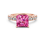 Rose gold Princess Cut Pink Sapphire Solitaire Pavé Engagement Ring with Round Band and Prong Setting_72