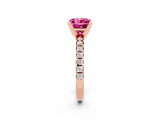 Rose gold Princess Cut Pink Sapphire Solitaire Pavé Engagement Ring with Round Band and Prong Setting_74