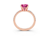 Rose gold Princess Cut Pink Sapphire Solitaire Pavé Engagement Ring with Round Band and Prong Setting_75