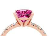 Rose gold Princess Cut Pink Sapphire Solitaire Pavé Engagement Ring with Round Band and Prong Setting_76