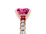 Rose gold Princess Cut Pink Sapphire Solitaire Pavé Engagement Ring with Round Band and Prong Setting_77