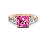 Rose gold Princess Cut Pink Sapphire Solitaire Ring with Cathedral Setting and Pavé Band_24