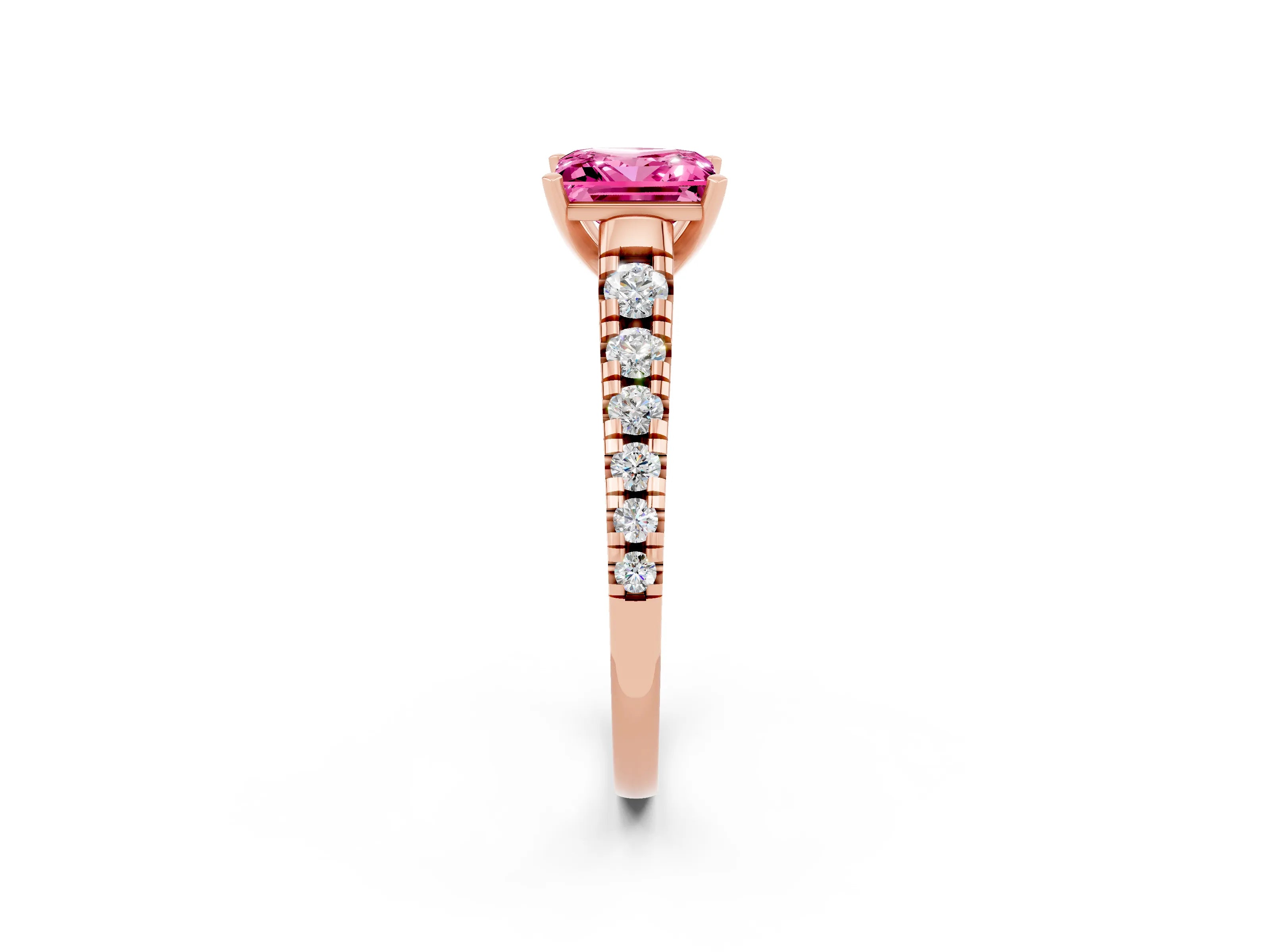 Rose gold Princess Cut Pink Sapphire Solitaire Ring with Cathedral Setting and Pavé Band_26