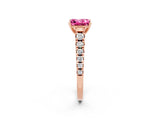 Rose gold Princess Cut Pink Sapphire Solitaire Ring with Cathedral Setting and Pavé Band_26