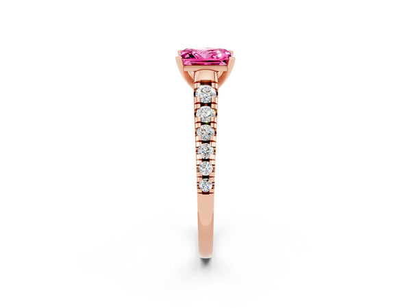 Rose gold Princess Cut Pink Sapphire Cathedral Solitaire Ring with Round  Pavé Band