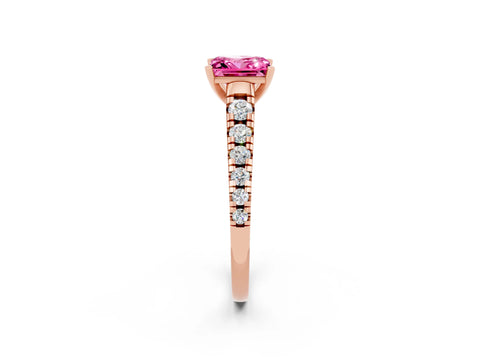 Rose gold Princess Cut Pink Sapphire Solitaire Ring with Cathedral Setting and Pavé Band_26